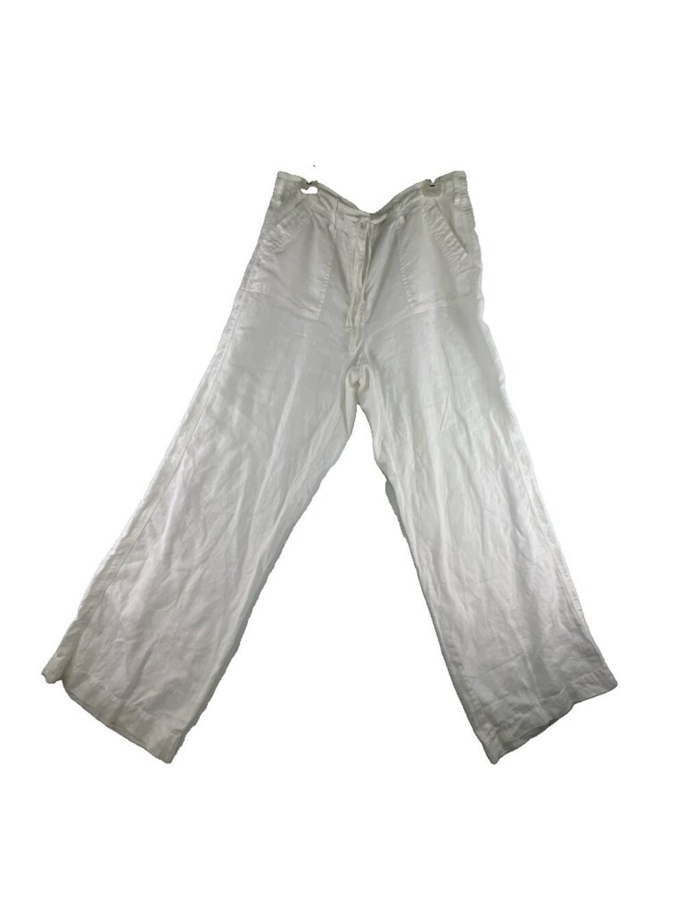 Style & Co Size 10 100% Linen White Wide Leg Drawstring Pants Coastal Resort
